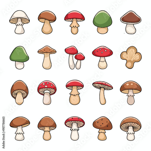 A collection of mushrooms with a white background