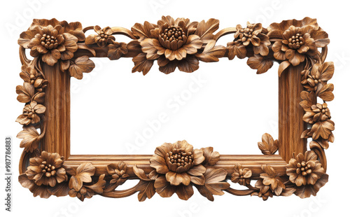 Ornate Floral Wooden Frame with Detailed Carvings in Brown Tones photo