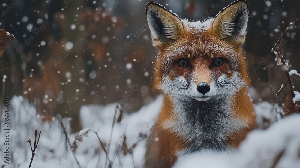 Beautiful Fox in a Snowy Forest Scene Beautiful Fox in a Snowy Forest Scene