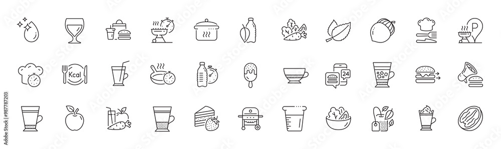 Mint bag, Frappe and Latte line icons. Pack of Apple, Food app, Latte coffee icon. Food, Mint leaves, Coffee cup pictogram. Water drop, Calories, Cooking beaker. Gas grill, Juice. Line icons. Vector Mint bag, Frappe and Latte line icons. Pack of Apple, Food app, Latte coffee icon. Food, Mint leaves, Coffee cup pictogram. Water drop, Calories, Cooking beaker. Gas grill, Juice. Line icons. Vector