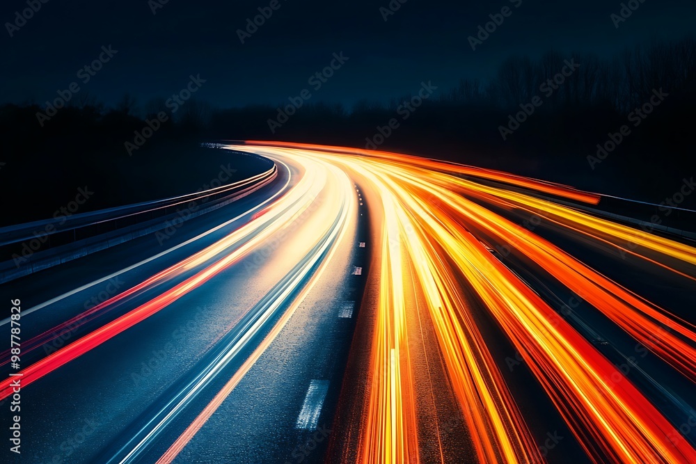 Abstract Lights Trails on Highway at Night, Long Exposure Photography Abstract Lights Trails on Highway at Night, Long Exposure Photography