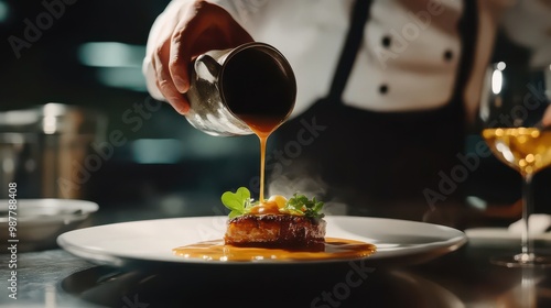 Elegant Cuisine Presentation with Sauce Drizzle