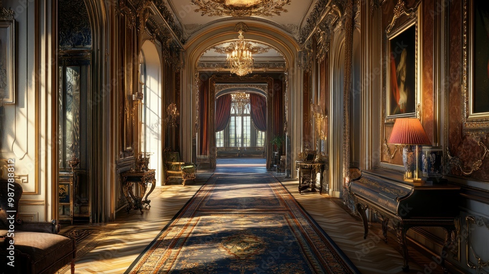 Sunlit Hallway in a Gilded Mansion Sunlit Hallway in a Gilded Mansion