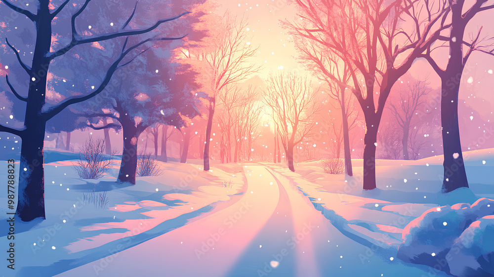 Snowy forest with a road in the middle Snowy forest with a road in the middle