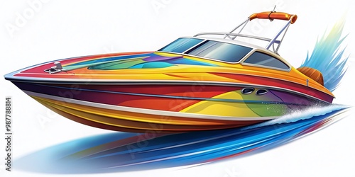 Vibrant Speed Boat Clip Art Illustration Perfect for Nautical Themes and Water Sports Projects