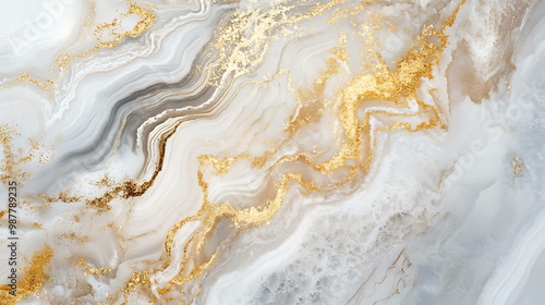 Abstract marble pattern with gold veins and accents.