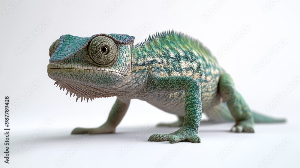 Obraz premium A Close-Up of a Green Chameleon with a Focused Eye