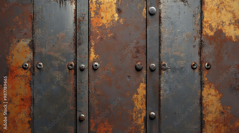 Fototapeta premium A rusty metal panel with rivets.