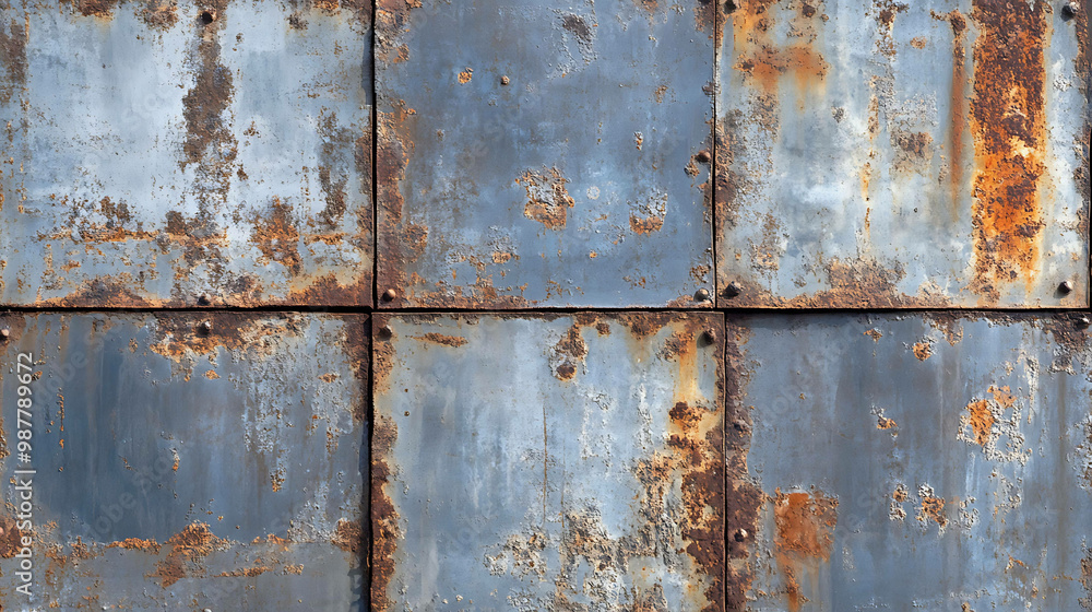 Rusty metal panel with square sections, textured background. Rusty metal panel with square sections, textured background.