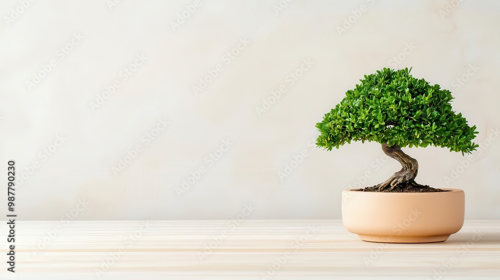 A delicate bonsai tree carefully cultivated in a shallow ceramic pot, symbol of patience and nature A delicate bonsai tree carefully cultivated in a shallow ceramic pot, symbol of patience and nature