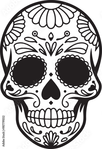 skull and crossbones, Mexican Tattoo Skull Silhouette Vector for Dia de los Muertos