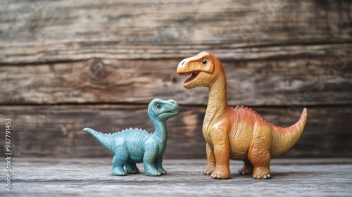 Fototapeta Naklejka Na Ścianę i Meble -  Bright dinosaur toys spark the imagination of kids bringing prehistoric fun to life