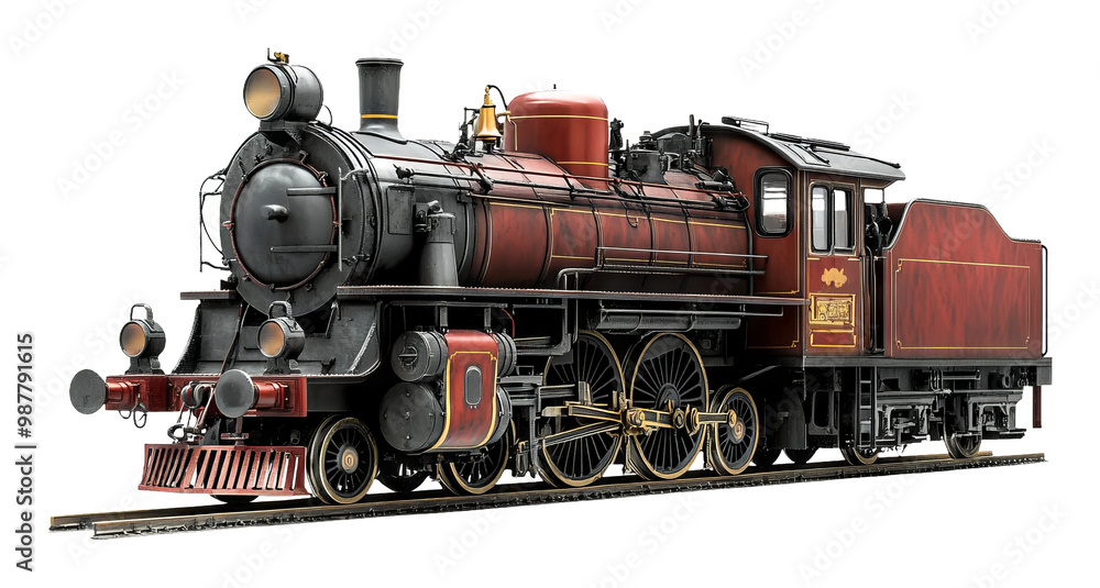 Fototapeta premium Vintage Steam Locomotive on Transparent Background with Detailed Design and Classic Style