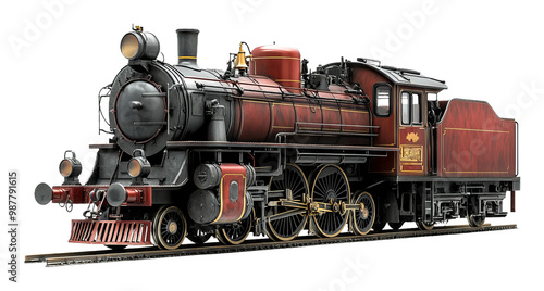 Vintage Steam Locomotive on Transparent Background with Detailed Design and Classic Style