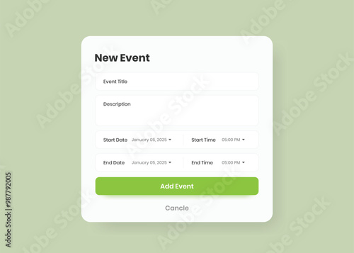 New event create form popup design for web and mobile application