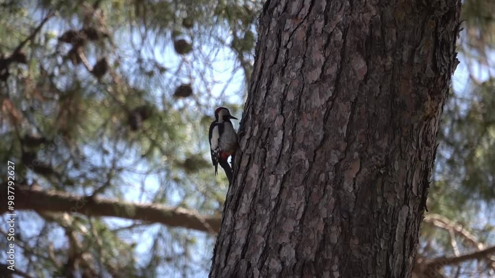 Syrian woodpecker on pine tree trunk pecking in search of food
Slow motion shot of Syrian woodpecker, 2024
Syrian woodpecker on pine tree trunk pecking in search of food
Slow motion shot of Syrian woodpecker, 2024