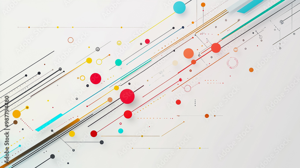 Abstract white background with Colorful geometric and circle lines. Digital future technology . Abstract business connection of lines from nodes innovation of communication in the network.