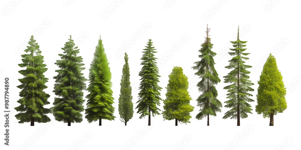 Obraz premium A set fir tree with clipping path, Christmas trees PNG collection, PNG image, PNG files, Generative art.