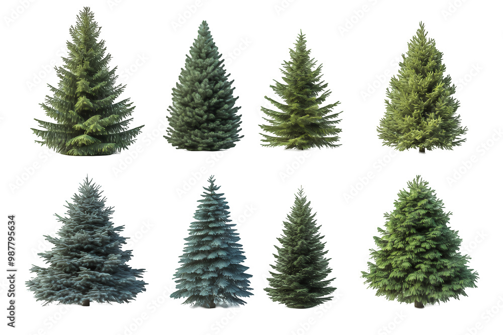Obraz premium A set fir tree with clipping path, Christmas trees PNG collection, PNG image, PNG files, Generative art.