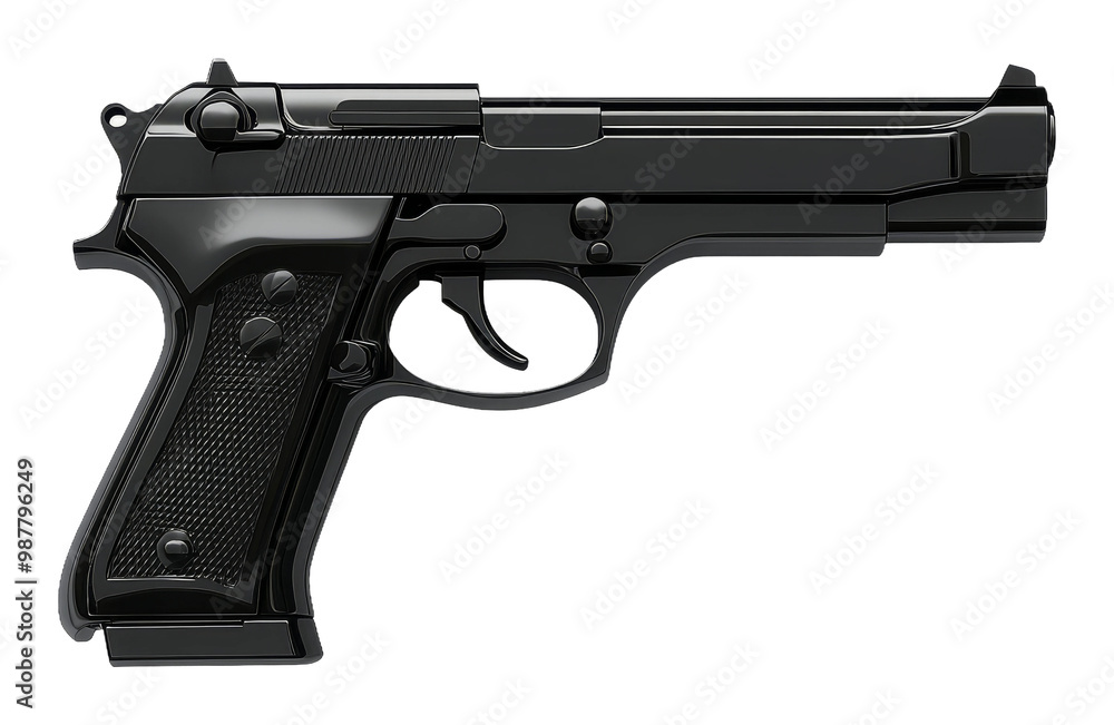 Realistic Digital Illustration of a Black Pistol on Transparent Background Realistic Digital Illustration of a Black Pistol on Transparent Background