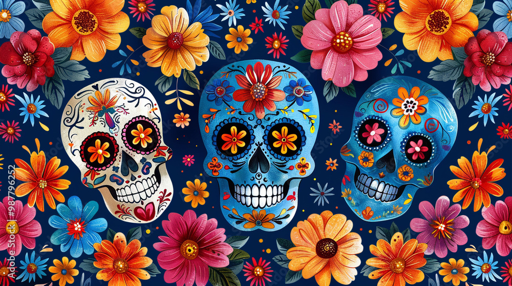 Festive Dia De Muertos background banner, celebration day of the dead Festive Dia De Muertos background banner, celebration day of the dead