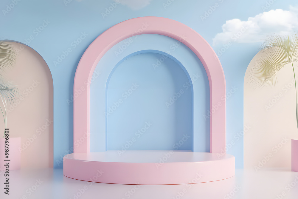 3d podium with soft color palette render style 3d podium with soft color palette render style