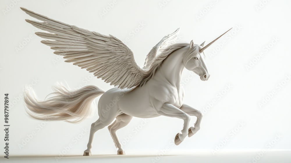 White Winged Unicorn With Golden Horn Leaping White Winged Unicorn With Golden Horn Leaping