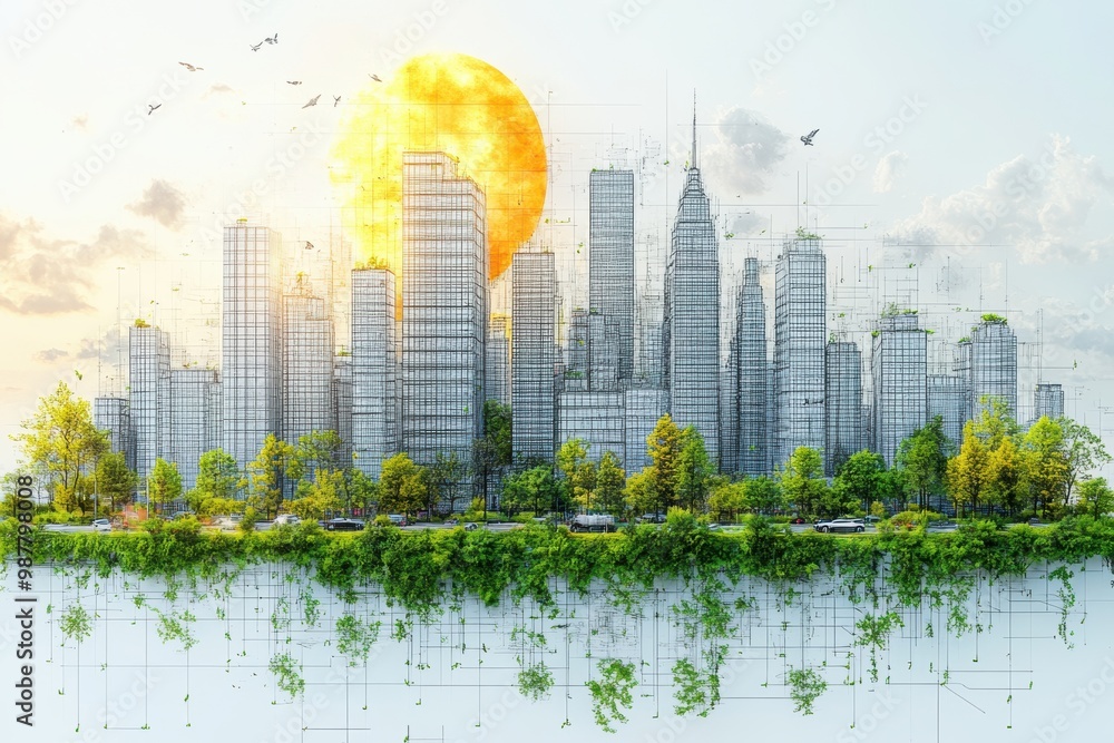 Obraz premium Futuristic Cityscape with Nature Integration