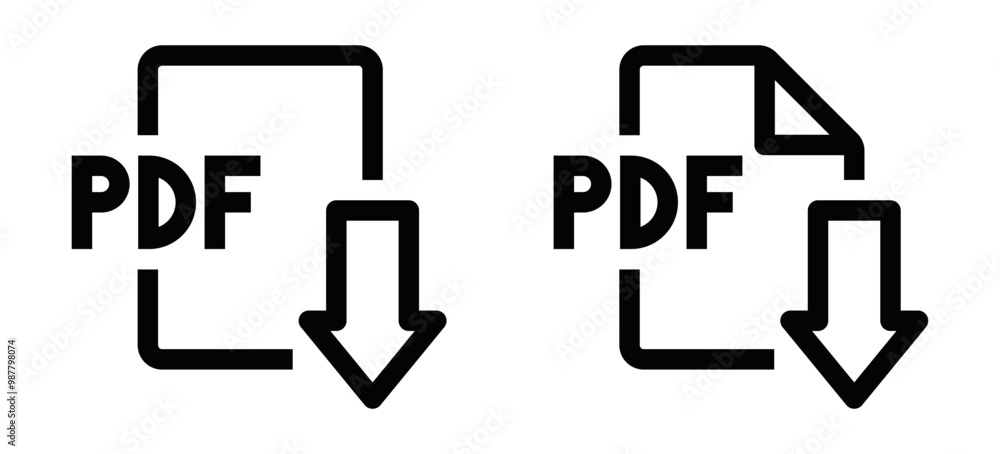 Vector illustration of PDF download icons, perfect for file sharing, document management, and digital content designs. Editable stroke.