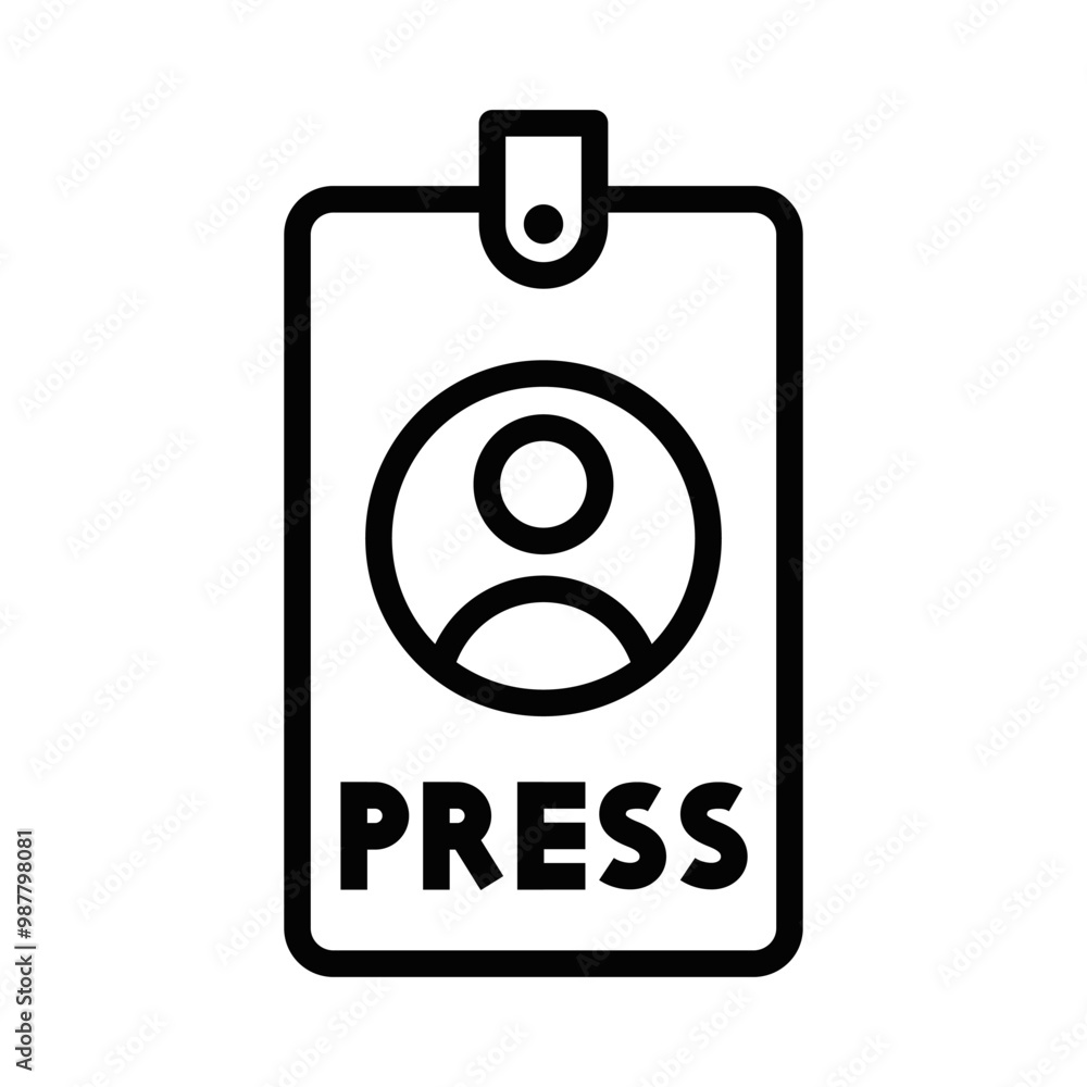 Vector illustration of a press badge icon, ideal for media, journalism, and event access-related designs. Editable stroke. Vector illustration of a press badge icon, ideal for media, journalism, and event access-related designs. Editable stroke.