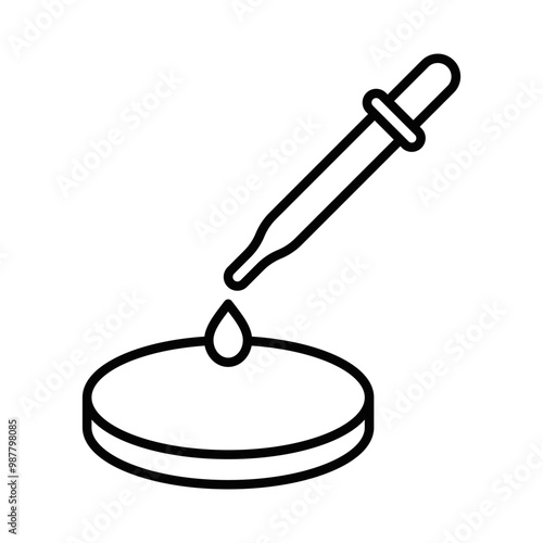 Vector illustration of a pipette and petri dish icon, representing laboratory, research, and scientific experiments. Editable stroke.