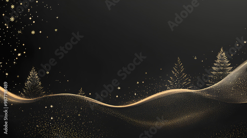 Black background with a gold and silver color scheme and a tree in the middle