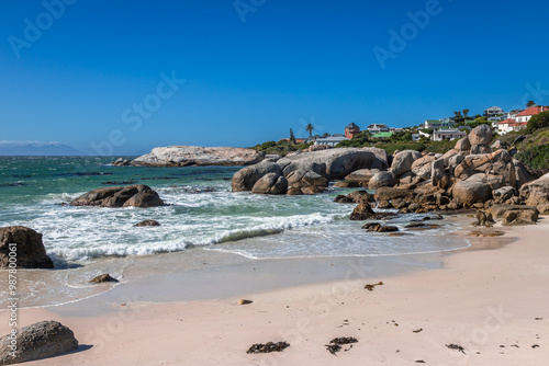 Exposure of Boulders Beach aka Boulders Bay, popular spot because it is the only African beach where Penguins can be seen, South Africa photo