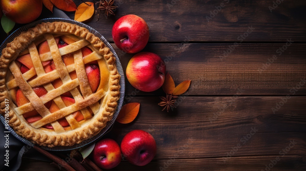 Homemade Apple Pie on a Rustic Wooden Background Homemade Apple Pie on a Rustic Wooden Background