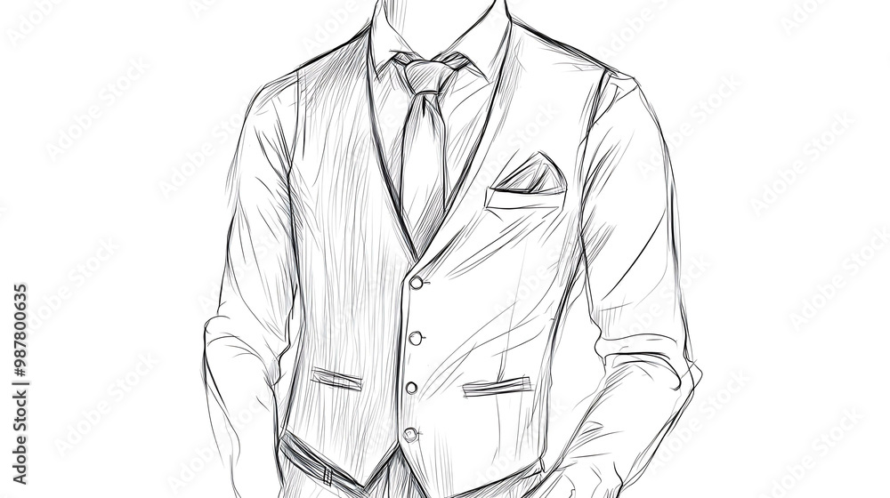 Sketch of a man wearing a suit vest and tie. Sketch of a man wearing a suit vest and tie.