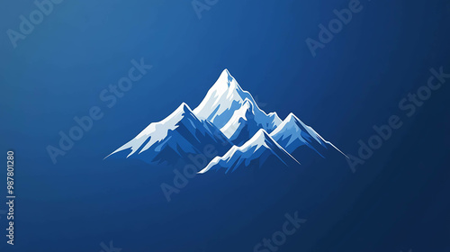 Minimalist illustration of a snow capped mountain peak against a solid blue background.