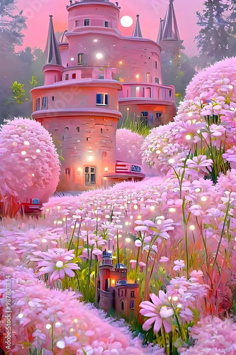 pink castle on the hill