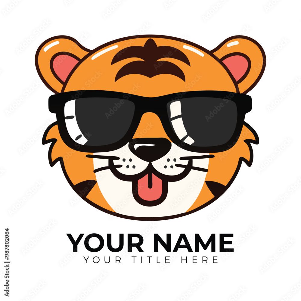 Naklejka premium Cute tiger face vector logo design