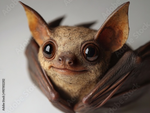 Close Up Portrait of a Cute Bat with Folded Wings photo