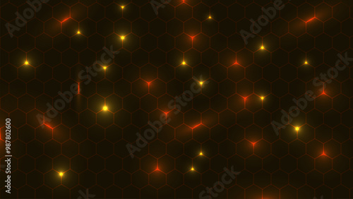 Dark hexagonal gaming vector background. Technological hexagon glowing grid pattern.
