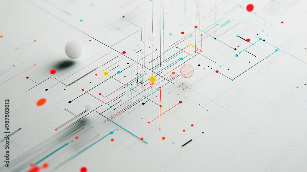 Abstract white background with Colorful geometric and circle lines. Digital future technology . Abstract business connection of lines from nodes innovation of communication in the network. Abstract white background with Colorful geometric and circle lines. Digital future technology . Abstract business connection of lines from nodes innovation of communication in the network.