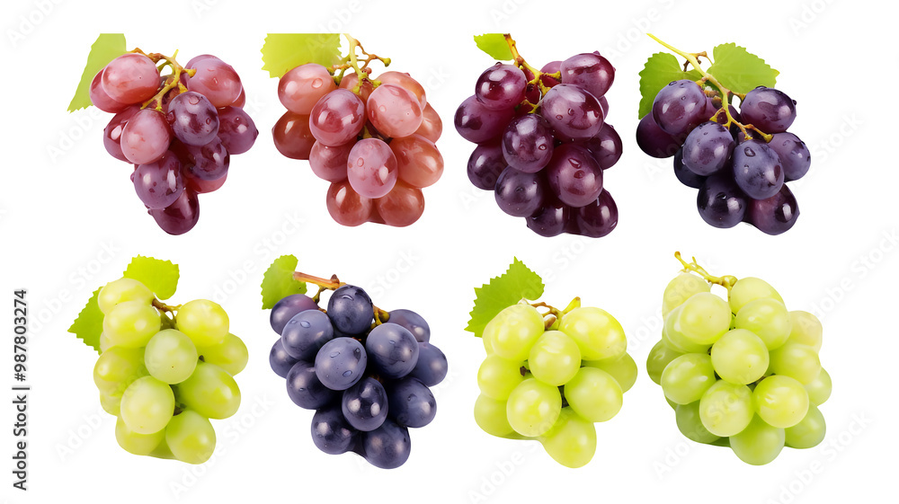 A cluster of grapes displayed against a white background with clipping path, PNG collection, PNG image, PNG files, Generative art.