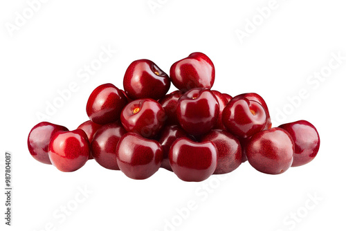 Red cherry cherries, many angles, view side top front heap pile bunch photo on transparent background, PNG file.