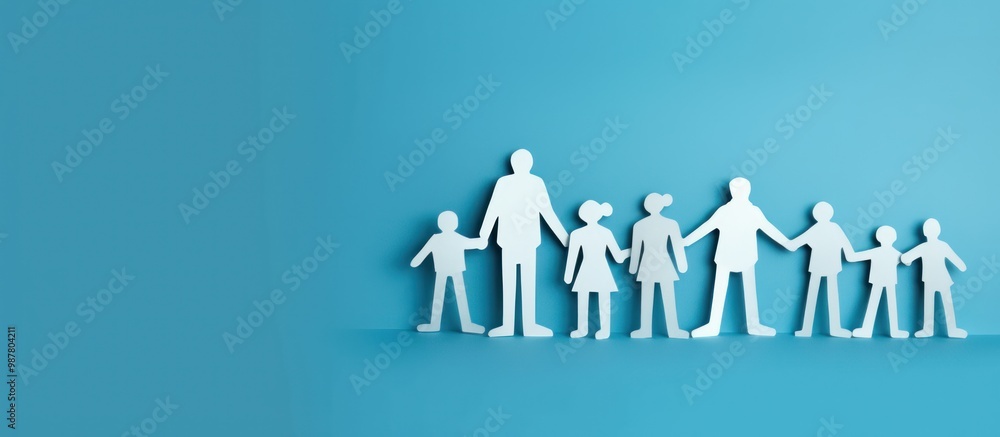 Paper Family Silhouette on a Blue Background Paper Family Silhouette on a Blue Background