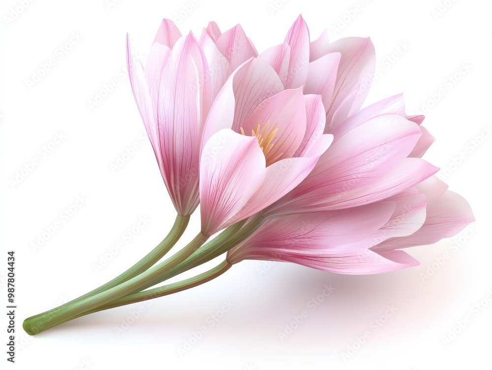 Fototapeta premium A beautiful bunch of delicate pink flowers, showcasing vibrant colors and intricate petals, perfect for botanical and floral designs, white background
