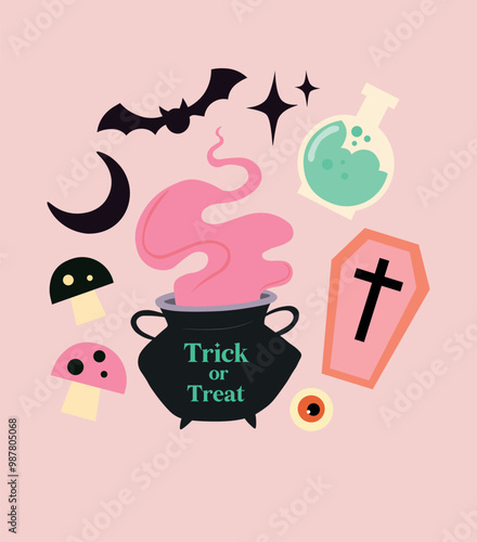 Spooky  halloween cartoon elements set