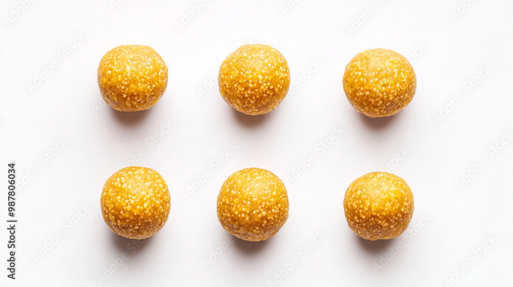 Rich, golden Besan Laddu placed in a simple arrangement Rich, golden Besan Laddu placed in a simple arrangement