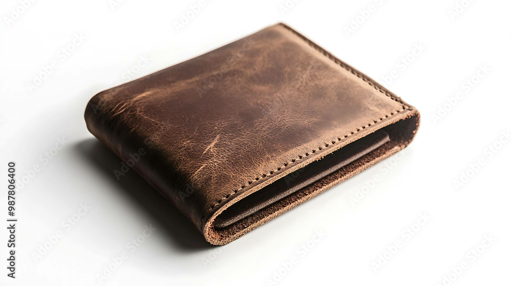 A brown leather wallet with stitching on the edges. A brown leather wallet with stitching on the edges.