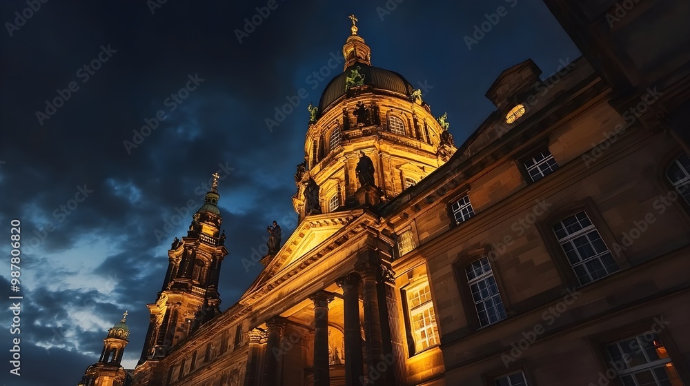 Stunning low-angle shot highlighting Frauenkirche's intricate details photo Stunning low-angle shot highlighting Frauenkirche's intricate details photo