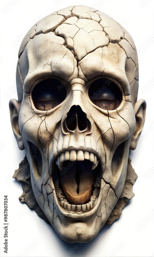 Obraz premium Chilling Halloween Zombie Skull with Sinister Gaze Graphic Resource for Spooky halloween background posters and halloween parties